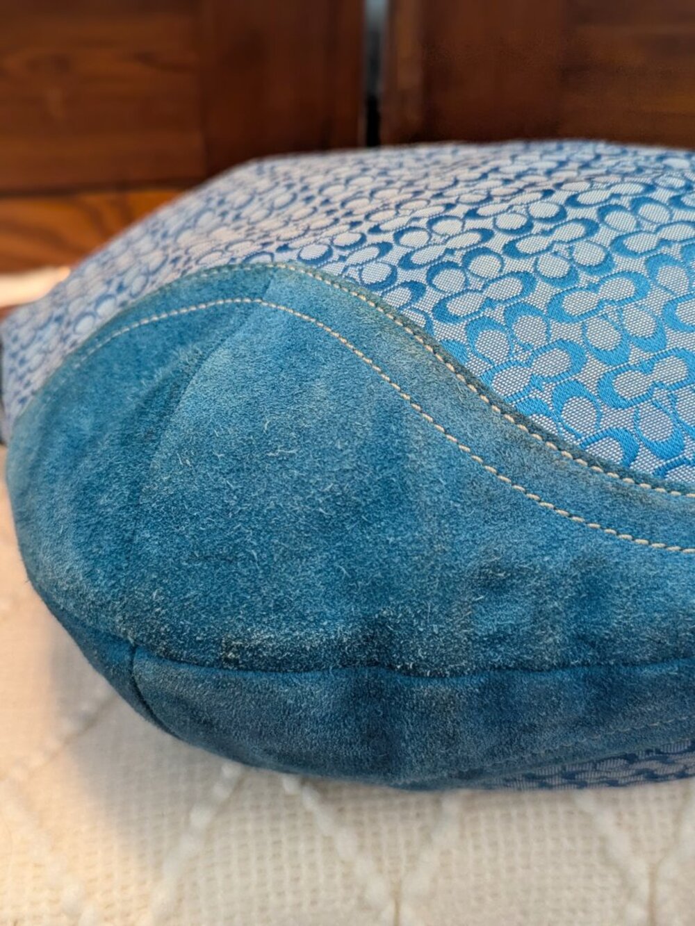 Coach Blue Signature Suede Hobo Bag #1461 - Picture 8 of 14